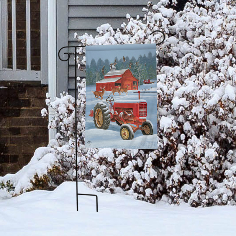 Drapeau de jardin « Hiver à la ferme » 12x18