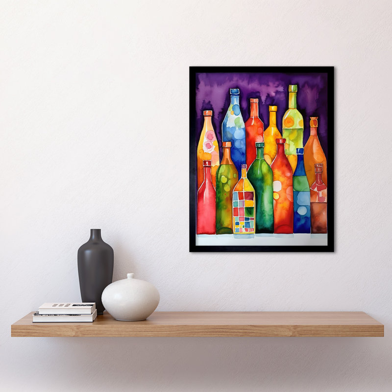Colourful Glass Mead Bottles Still Life Watercolour Painting Art Print Framed Poster Wall Decor 12x16 inch