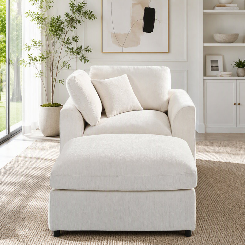 Canapé modulaire modulaire à 6 places avec tissu en chenille doux et repose-pieds mobile, L 44,1 po x P 36,6 po