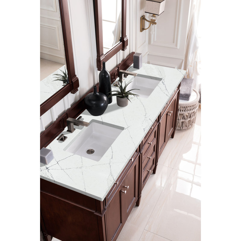 Brittany 72" W Double Vanity, Burnished Mahogany, Ethereal Noctis, 8" Widespread