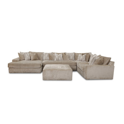 The Roxie MOD #600 Oversized 4-Piece Sectional - Hepburn Buff Fabric, Feather-Blend Cushions, Reversible Design, Zip Covers
