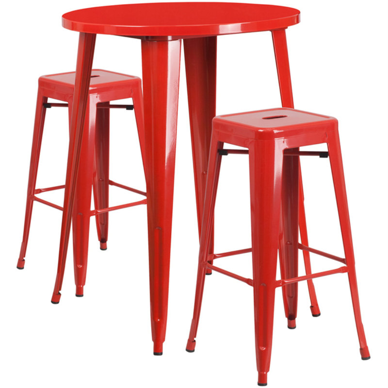Fiennes 2 - Person Patio Dining Set with Round Table, Red, 30" x 30" x 41"
