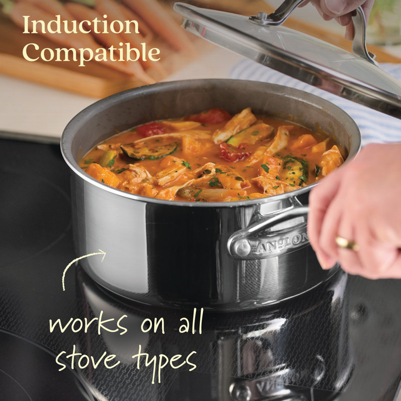 Anolon Everlast Ceramic Nonstick Cookware Set Clad Induction Pots And Pans, 11 Piece, Stainless Steel