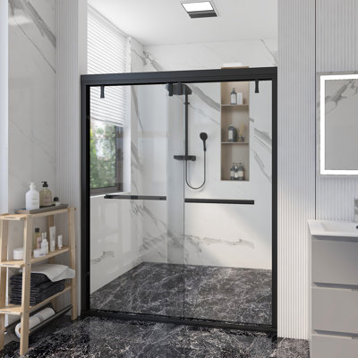 56''-60'' W X 71'' H Double Sliding Semi-Frameless Shower Door With  0.24"(6mm) Tempered Glass，Stainless Steel Accessories