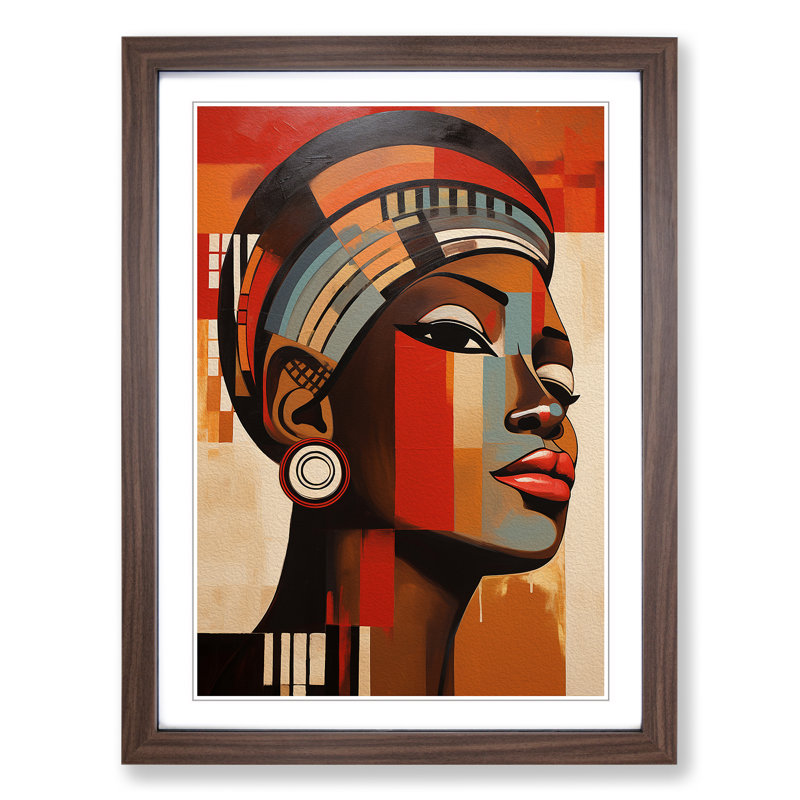 XYZ-FRM-V1223-1772 African Woman Dadaism No.3 - Single Picture Frame Print on Wood, 46cm H x 34cm W x 2cm D, Walnut 