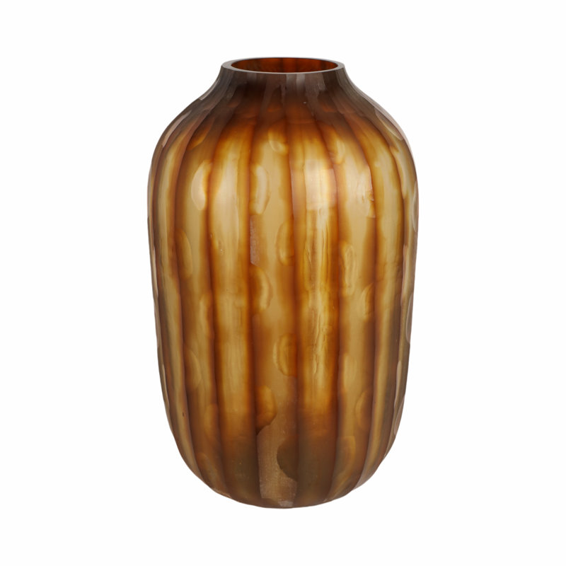 Artistic Glass Vase with Vertical Striped Pattern for Home Decor – Modern Chic Flower Vase for Table Styling, Hallway, or Shelf Accent – Brown