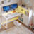 L Shaped Desk With Bookshelf and  Drawer, Corner Desk with LED Lights-812758170