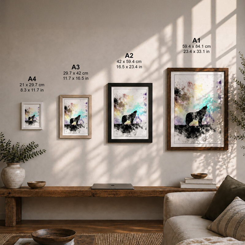 Wolf At Dawn Modern - Print, A4 - 29.7 x 21.0 cm, White