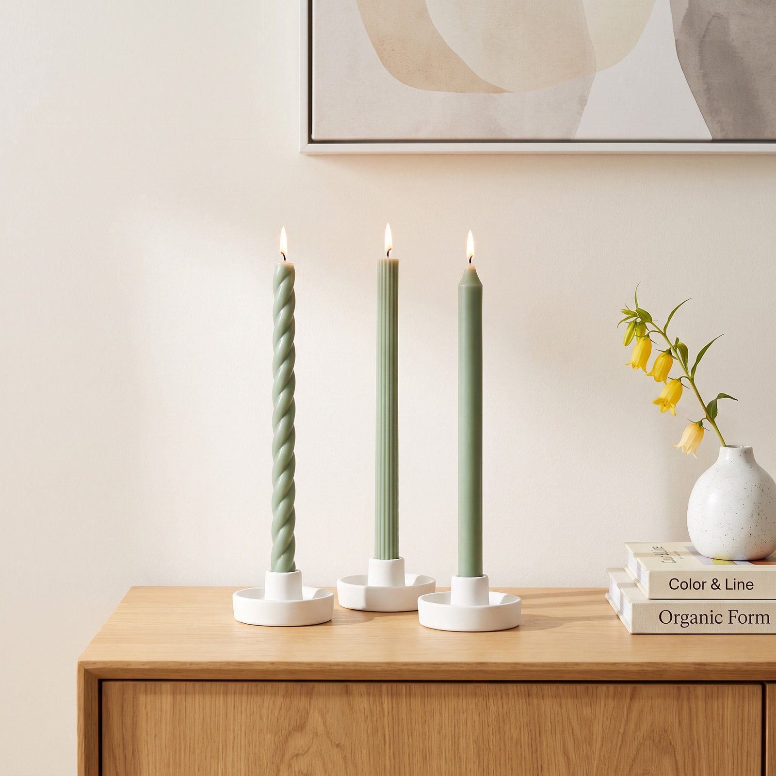 Beautifully Done Unscented Taper Candle Set, Hinoki Sage