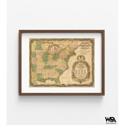 Chemin de fer carte des États-Unis en 1858, affiche de l'histoire du train, impression de carte des États-Unis, vieille décoration de maison américaine, art mural rétro