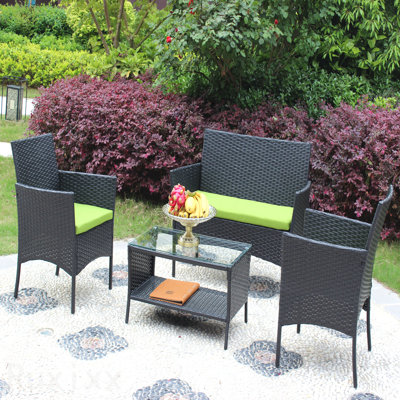 Canapé d'extérieur en rotin avec coussin 4 pièces