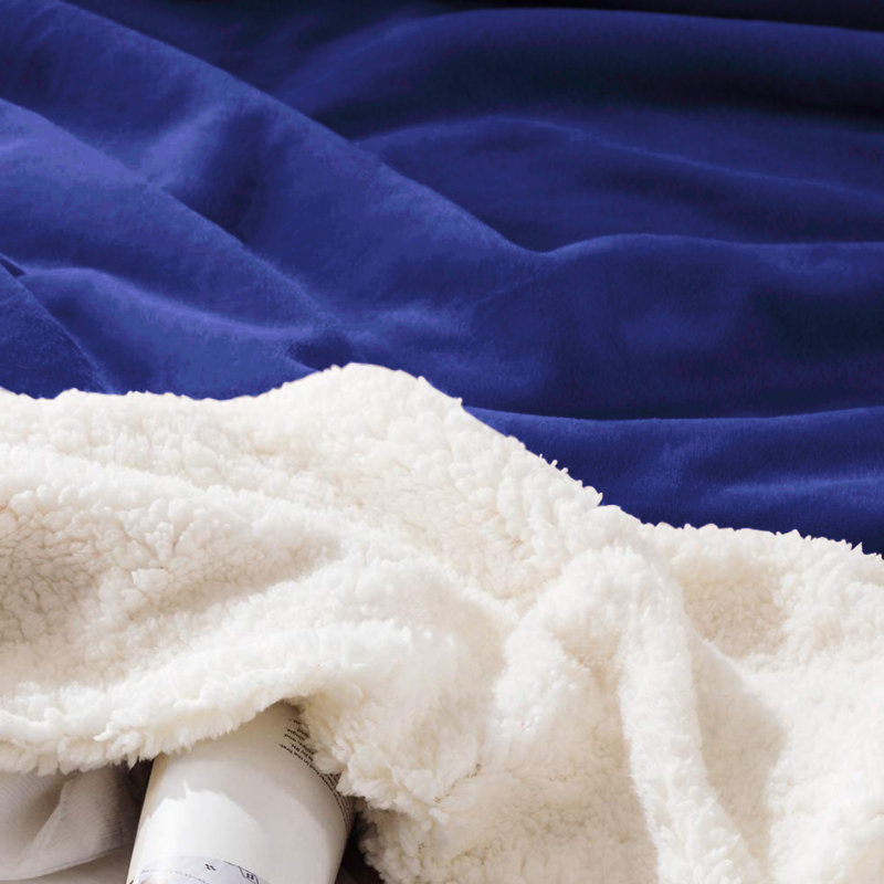 Kaylie Soft Sherpa Fleece Fur Thick Dual Sided Reversible Blanket Throw, Navy, 230cm x 270cm