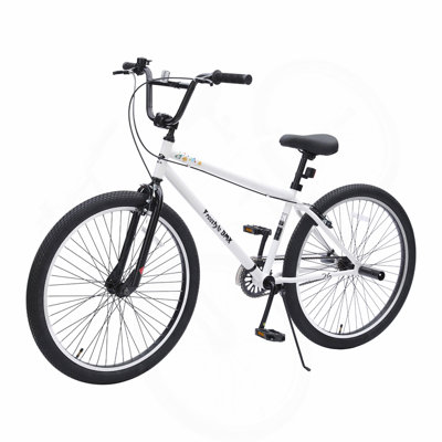 26 Inch Freestyle Bike for Teens, Steel Frame Single-Speed Bicycle with 2 Pegs , Front Caliper Brake and Rear V Brake, Bicycle for Boys and Girls