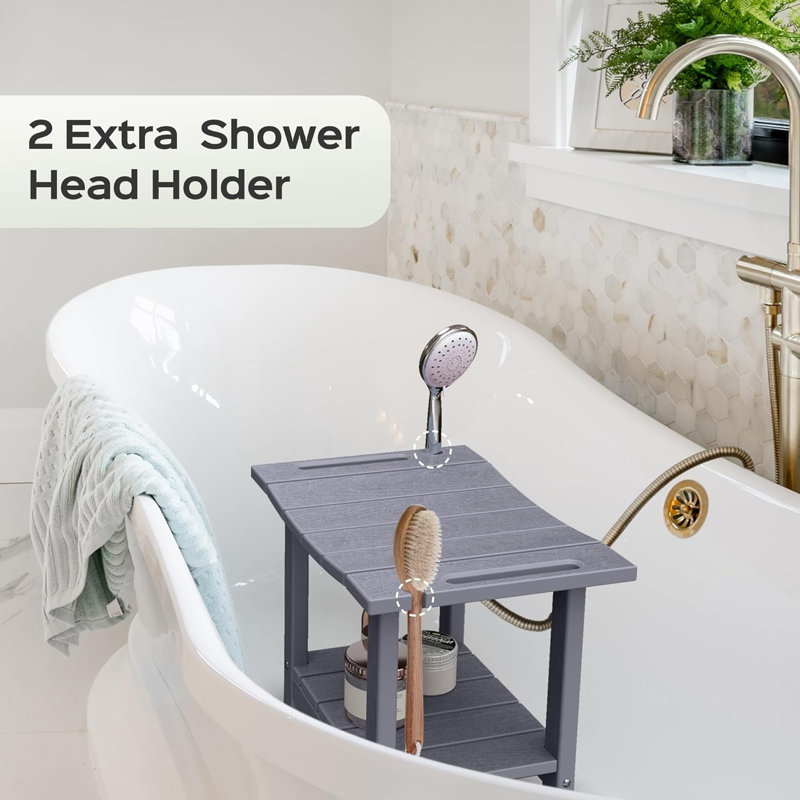 18.7" Shower Stool with Shower Head Holder, 350lbs Shower Seat with Storage Shelf