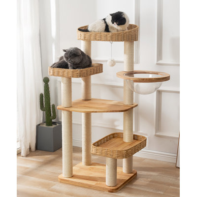51.18" Natural Colour Standard Solid Wood Cat Tree