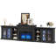 Meuble télé de style ferme avec foyer intégré de 343 cm (135 po), centre de divertissement avec éclairage DEL, prises électriques, bibliothèque ouverte et placards de rangement. Grande console multimédia avec foyer électrique de 76 cm (30 po) aux flammes colorées et portes à volutes rétro, noir.-1661895195-1661895196