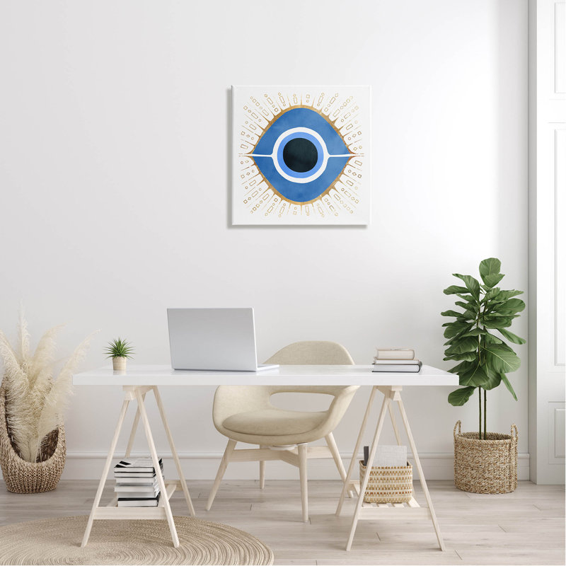 Abstrait bleu mauvais œil symbole par Ziwei Li - peinture sur toile tendue, H 24 po x l 24 po x P 1,5 po