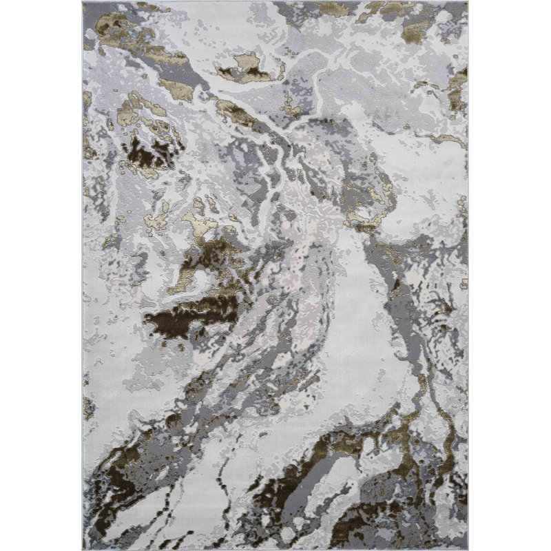 Kulas Abstract Power Loom Gold Area Rug, Rectangle 120 x 170cm