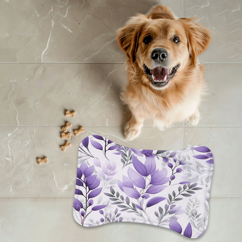 Simple Purple Florals - 1 Piece Bone Shape Feeding Mat