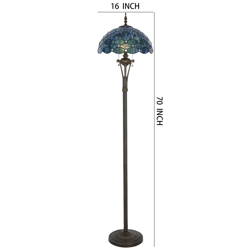 Tiffany Floor Lamp Stained Glass Pearl Standing Reading Light 16X16X70 Inches Antique Pole Corner Lamp Decor Bedroom Office Living Room