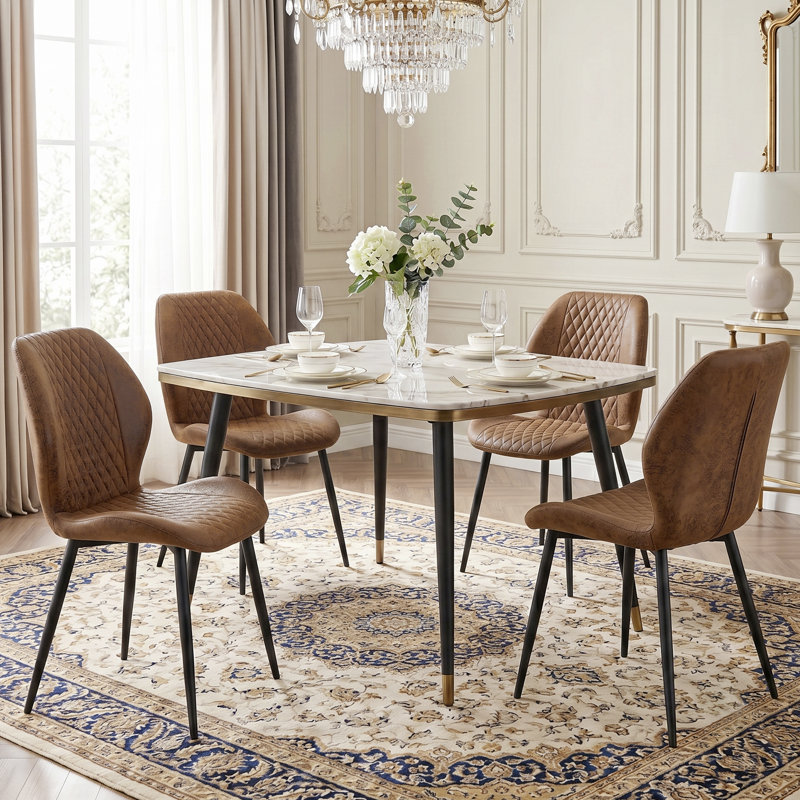 Ensemble de 4 chaises de salle à manger modernes en cuir matelassé Diamond, Microfibre / microsuède brun clair