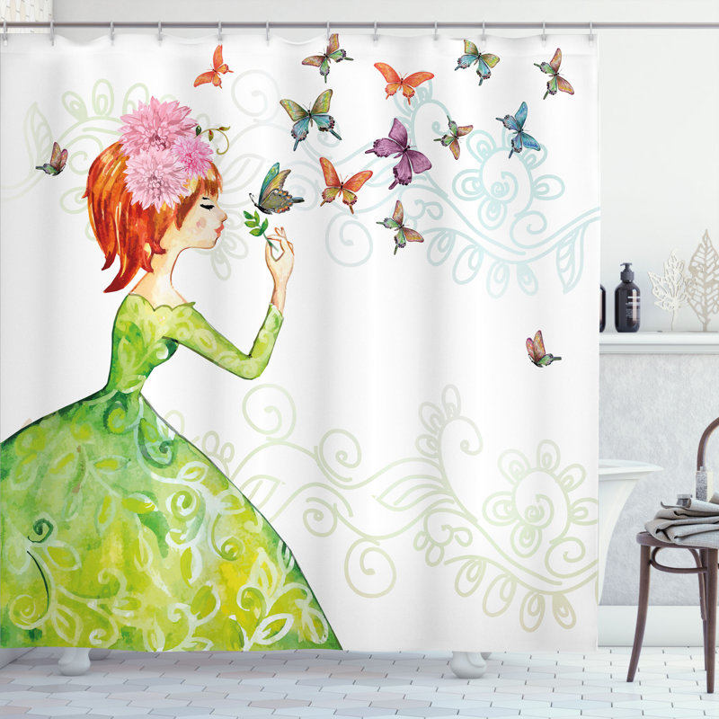 Ensemble de rideau de douche en forme de rideau pastel floral style house, H 84 po x l 69 po