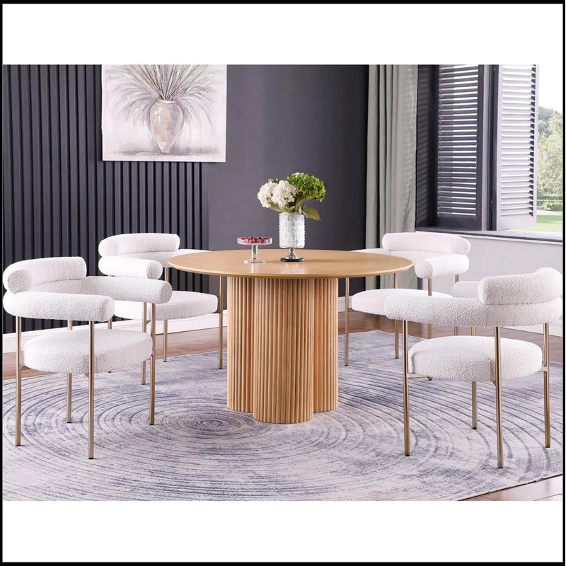 Ensemble de 2 chaises de salle à manger en tissu Boucle, Blanc crémeux, Doré