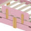 Lit plateforme simple avec tiroirs de rangement, structure en bois massif, garde-corps, petite tablette et crochets, aucun sommier nécessaire, rose-294677241-294677243