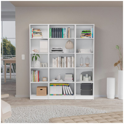Ensemble de bibliothèque 3 pièces Bartow, 60 po de large avec 15 tablettes, ensemble de salon blanc