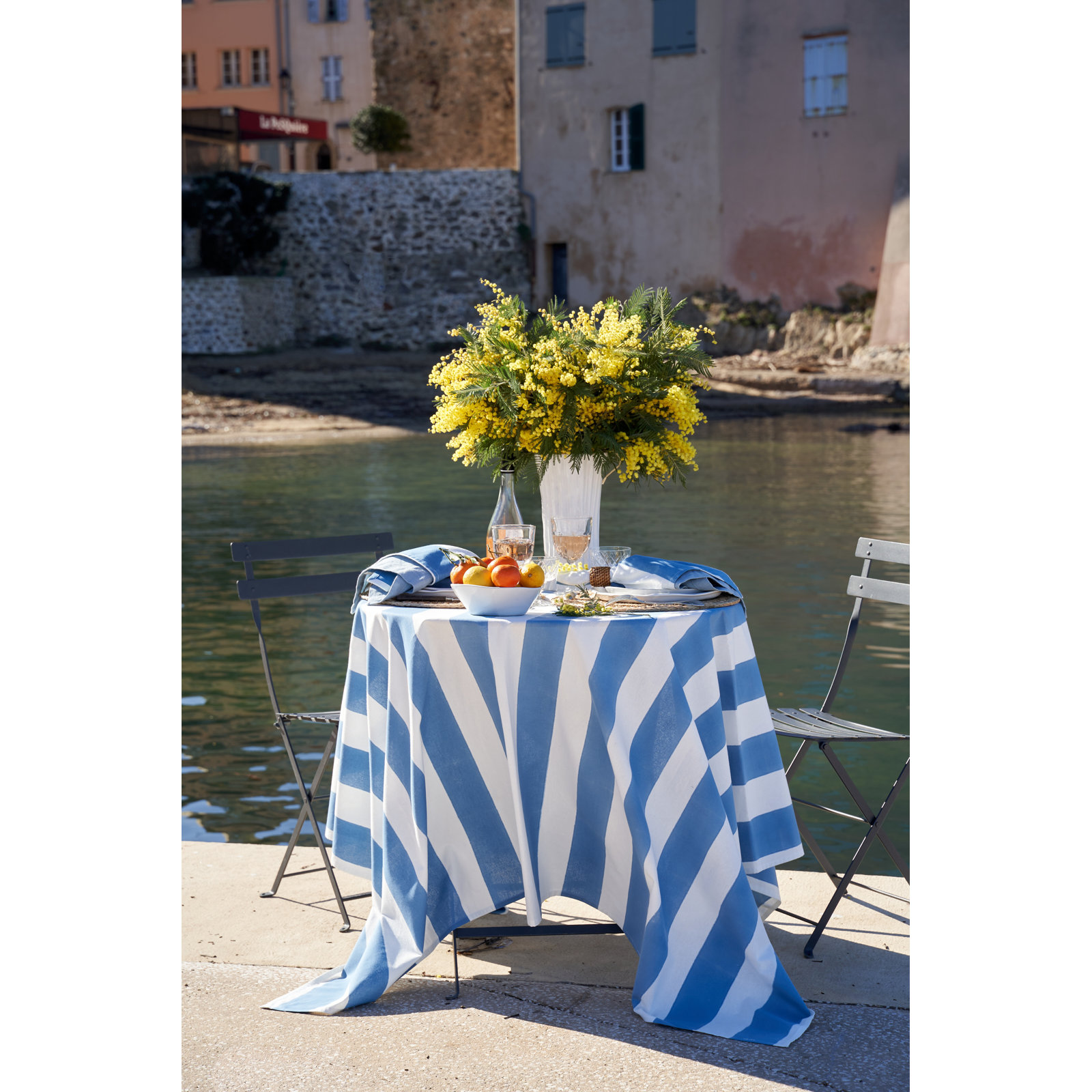 Brezhane Striped Independence Day Tablecloth, 59" Square, Blue