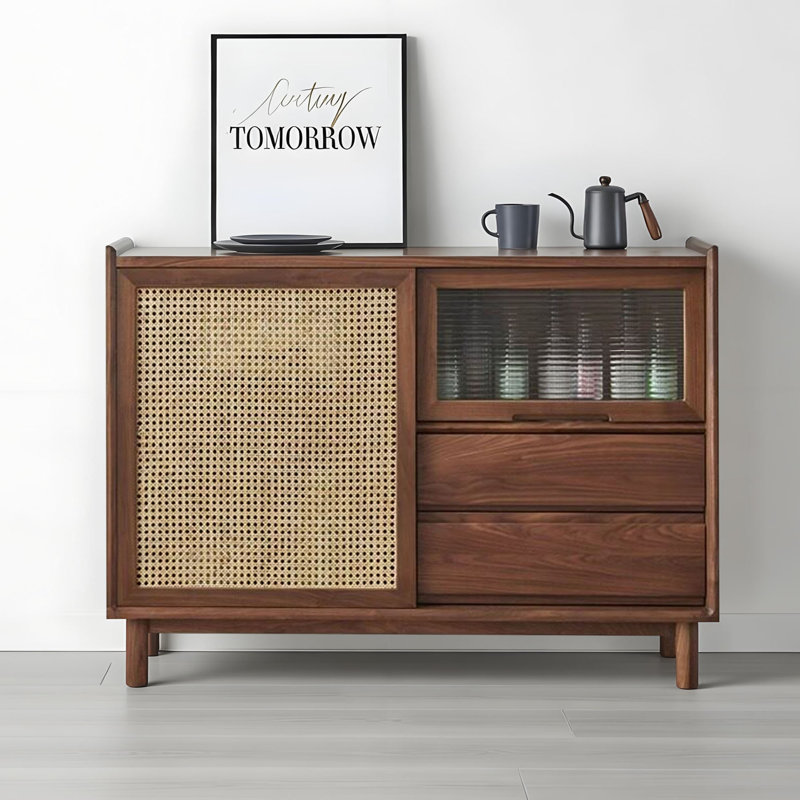 Commode d'appoint moderne en bois massif de style rétro, H 33,66 po x l 43,31 po x P 15,74 po