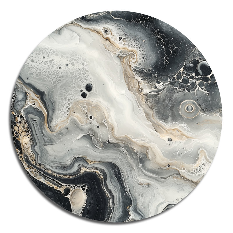 Art moderne mural en marbre moderne, M encre monochrome I, H 16 po x l 16 po