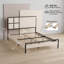 Structure de lit plateforme tapissier avec tête de lit à grille géométrique, pas de sommier nécessaire, velours beige avec structure en métal noir-129459773-129459774