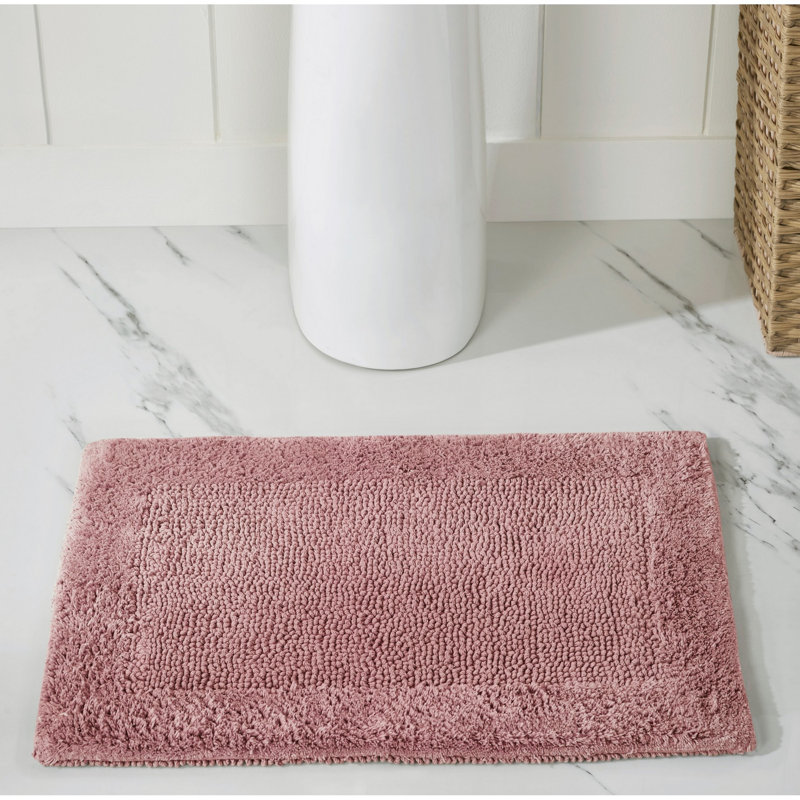 Jasmyne Premium 100% Cotton Tufted Reversible Bath Rug, Extra Soft & Super Absorbent, Machine Washable Bathroom Rug for Shower, Tub & Sink Area, 17" x 24", Pink