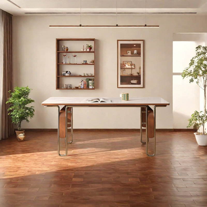 White rectangle sintered stone dining table, 29.53"H x 62.99"L x 31.5"W