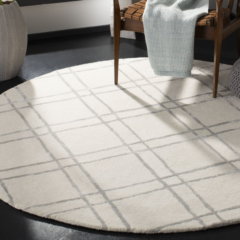 Tapis géométrique en laine touffeté à la main Milroy, Rond 6 pi