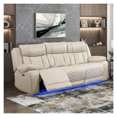 Beige luxueux ensemble de canapés 2 pièces causeuse inclinable électrique avec causeuse à lumière DEL