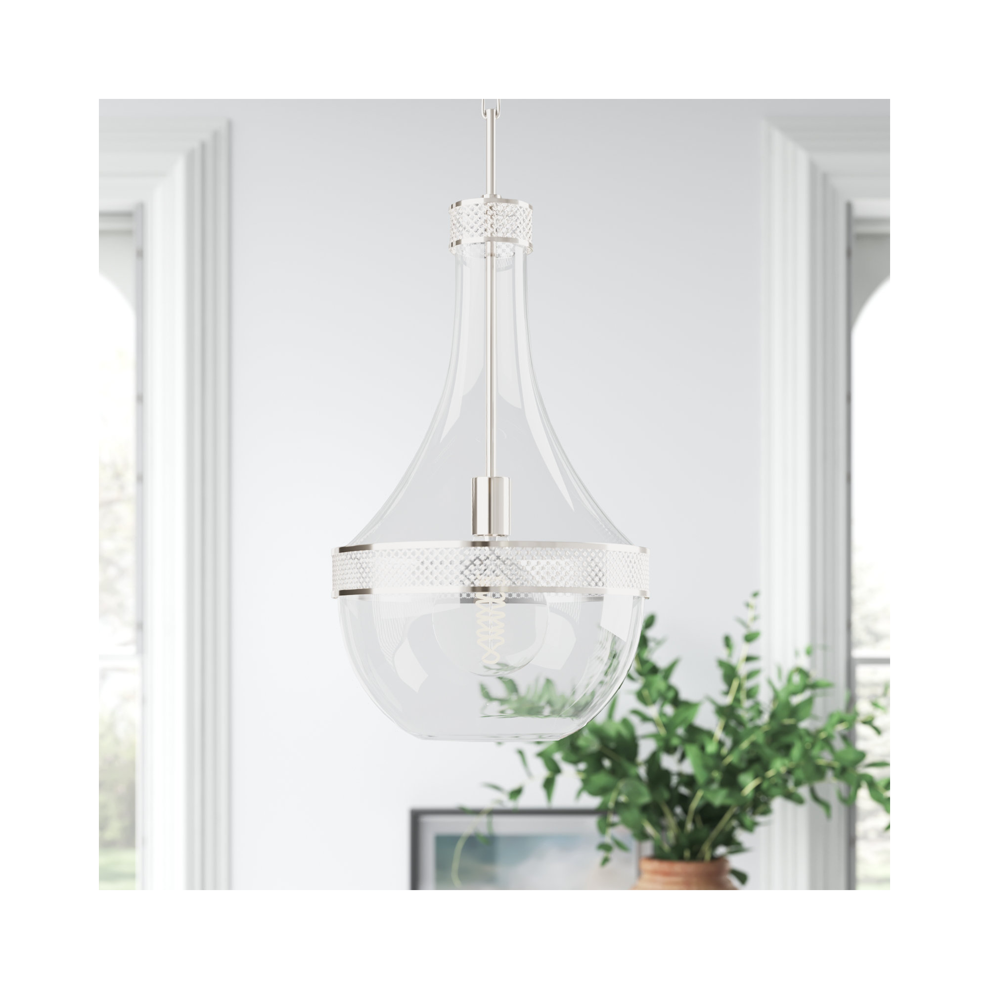Twain Single Light Pendant, 23" H x 10.75" W x 10.75" D, Polished Nickel