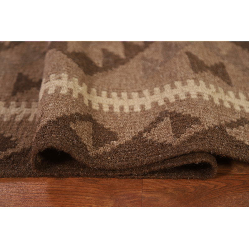 Tapis oriental brun en laine Kilim 7 x 10