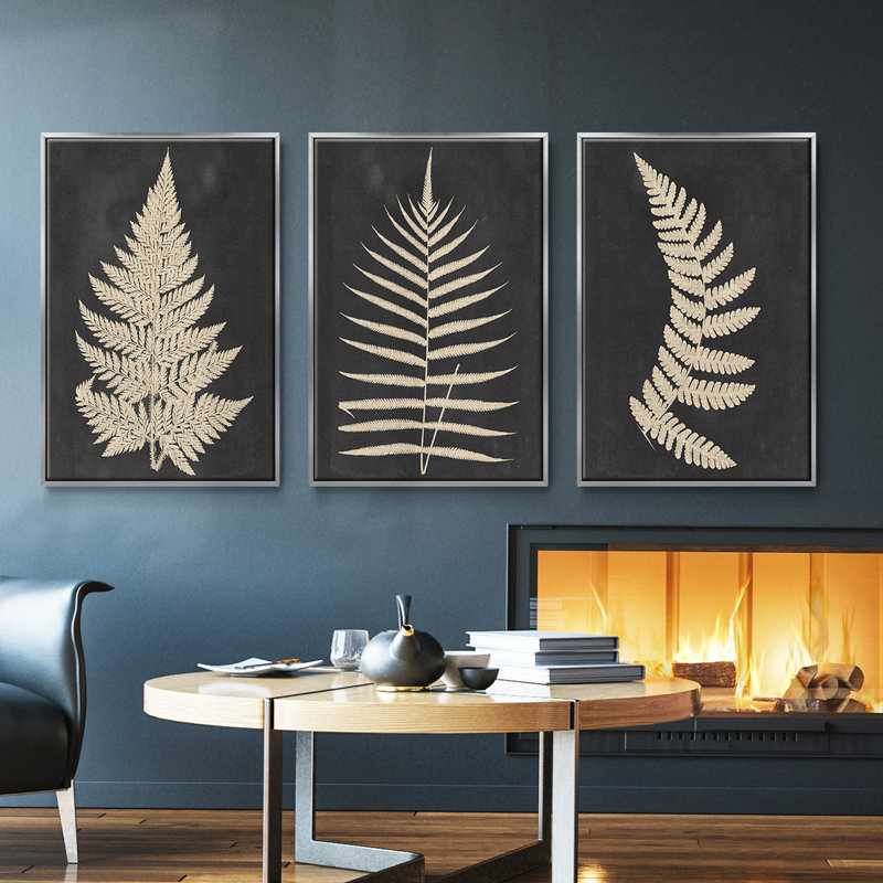 " Linen Fern I " 3 - Pieces, Silver, 36" H x 72" W x 2" D
