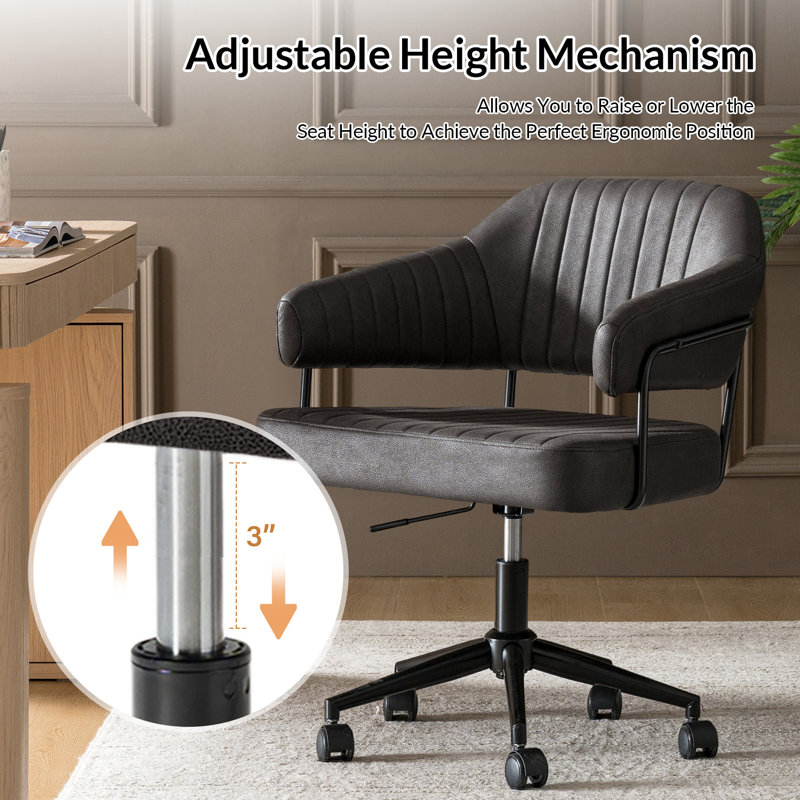 Honor Modern Industrial Simple Assembly Swivel Office Chair With Faux Leather And Tilt, Black