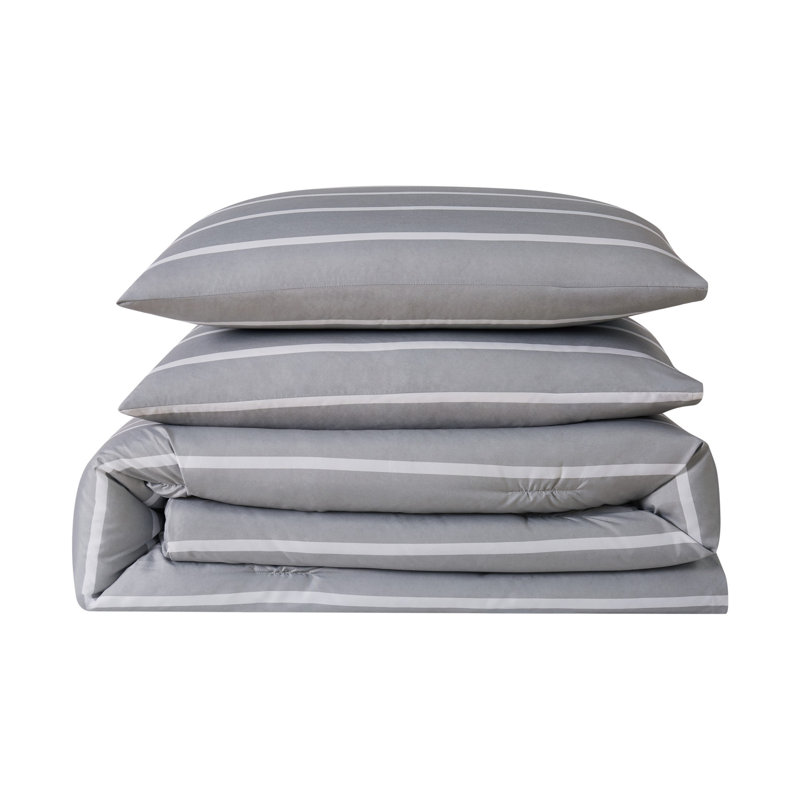Polyester Striped Duvet Cover, Twin XL Duvet Cover + 1 Sham, Gray