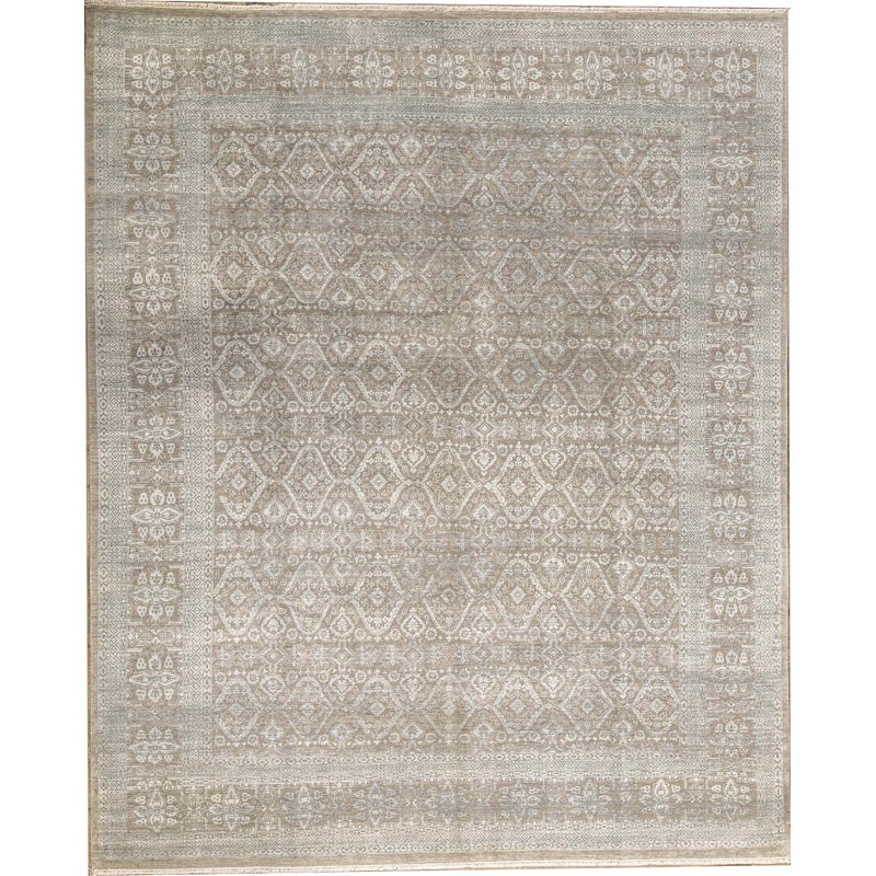 Tapis argenté et turquoise noué à la main de haute qualité