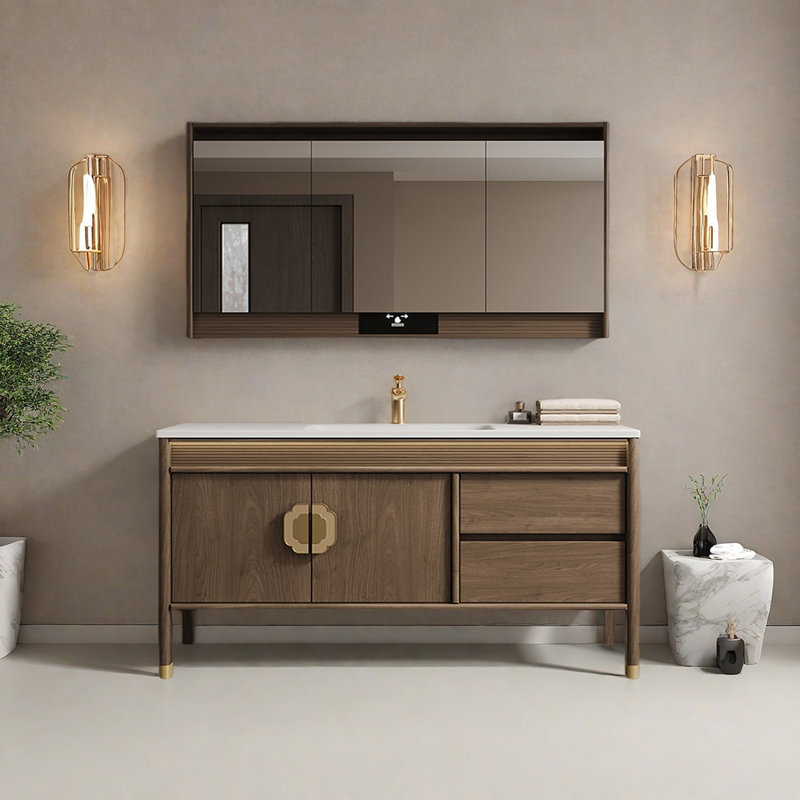 Armoire de salle de bain rétro de style chinois, 63"