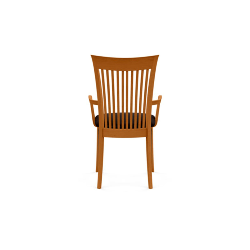 Sarah Upholstered Arm Chair, Ebony Leather, Natural Cherry