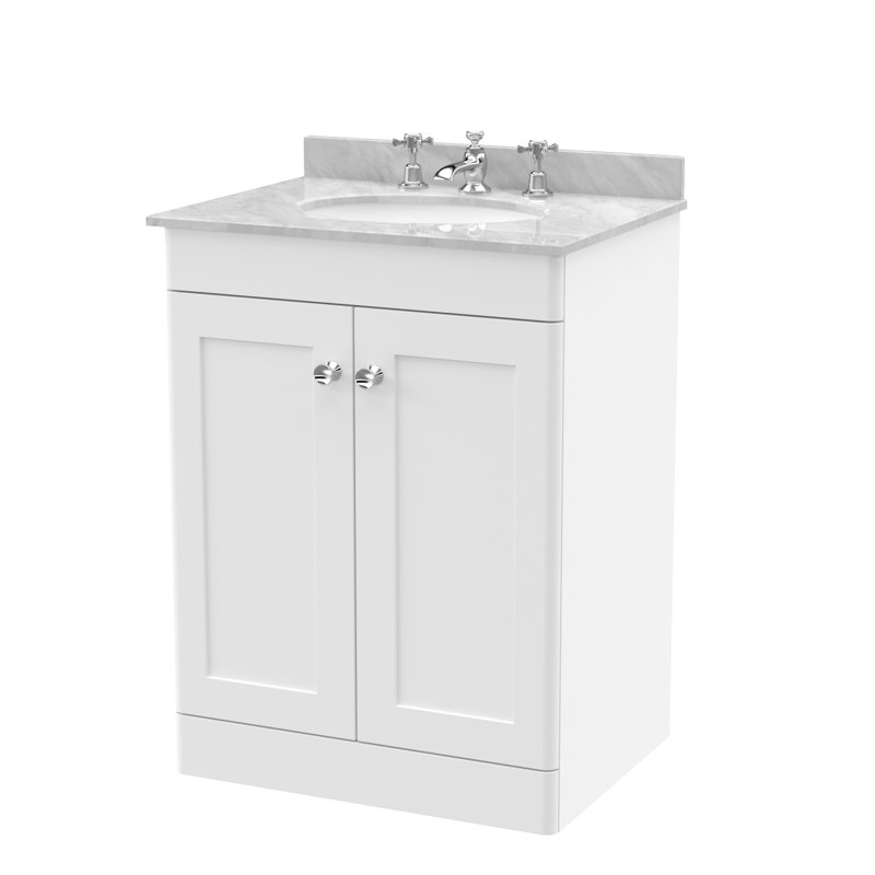 Classique 620mm Single Bathroom Vanity with Undermount Vitreous China Basin, Gray, Satin White