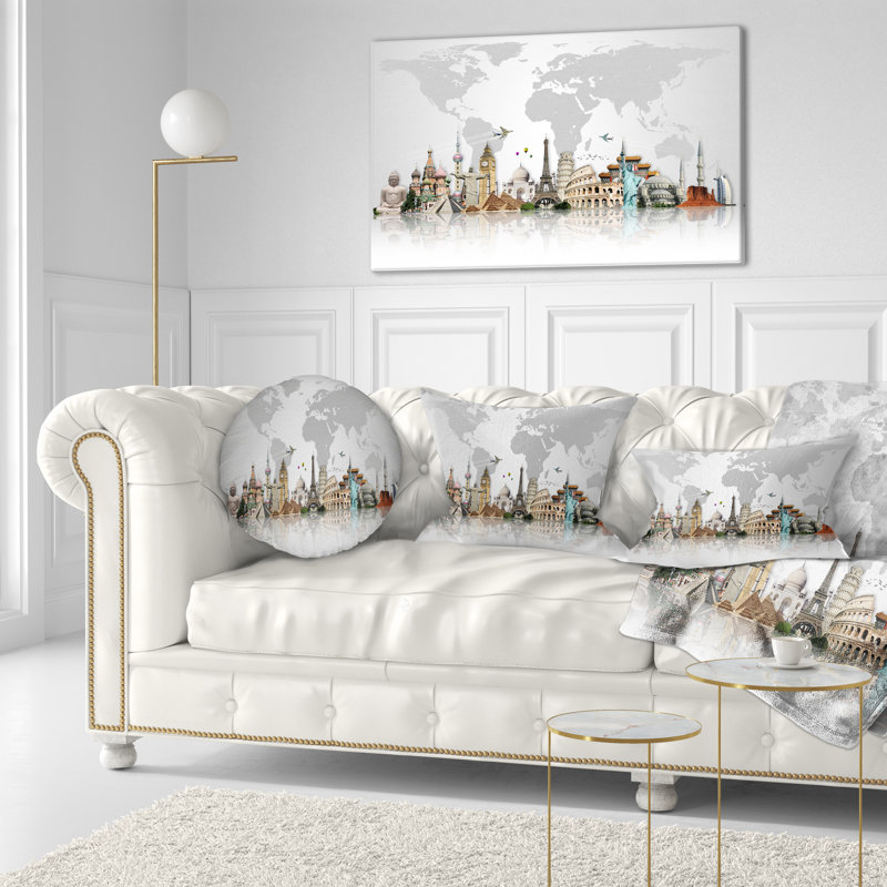 « Famous Monuments Across World », reproduction d'art graphique, H 20 po x l 40 po, Toile tendue, Sans cadre