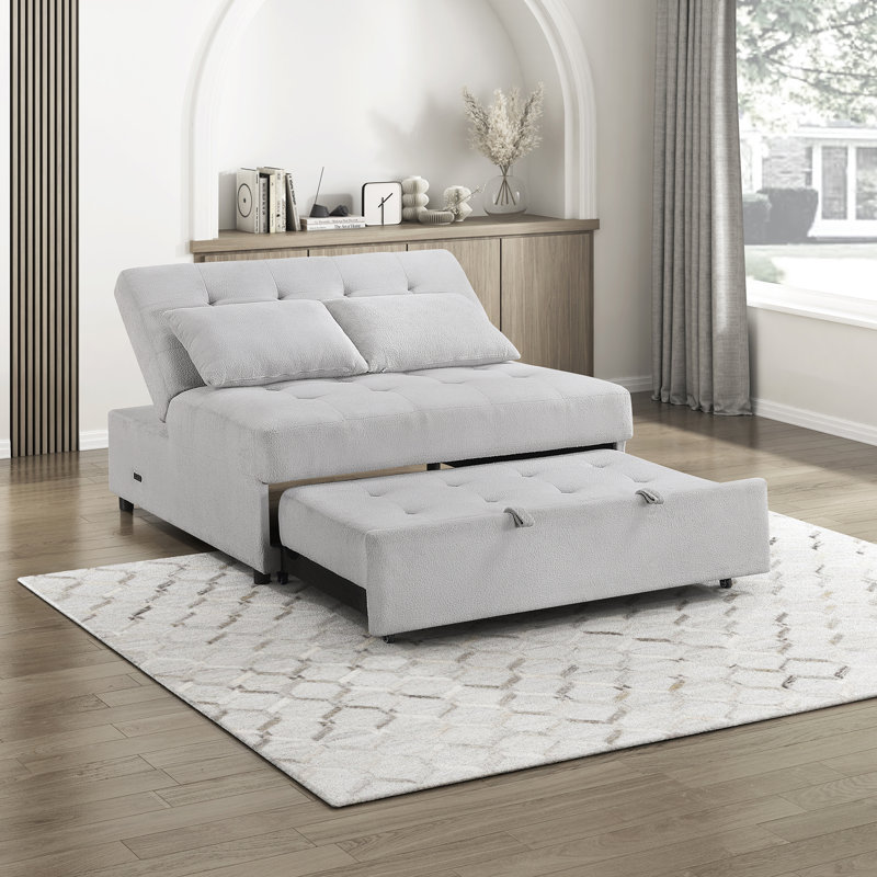 Dambrosio 48.5" Modern & Contemporary Sofa with Pull-Out Bed - Textured Upholstery Convertible Armless 2-Seater with Pull-out Bed and Charging Ports