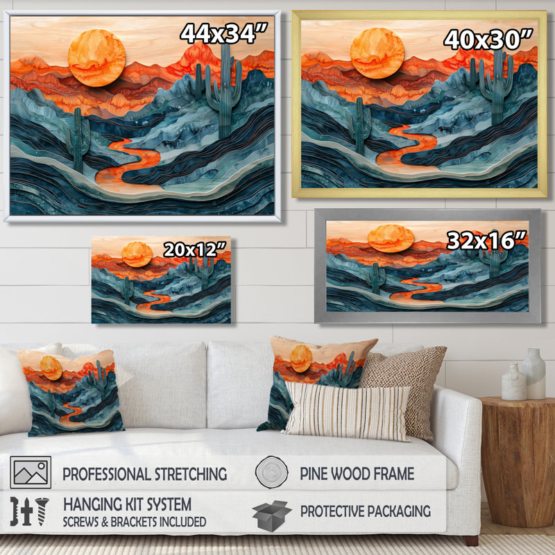 Giovana cactus désert sur un plateau en bois diapositive IV - désert, art mural, H 30 po x l 40 po, Toile tendue