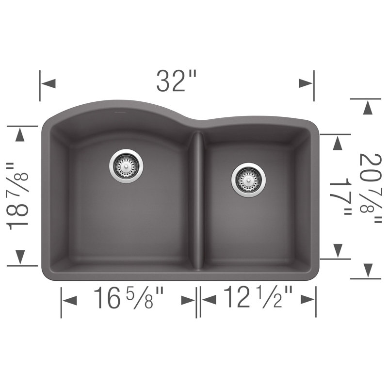 Diamond SILGRANIT 32.07" L x 20.92" W Double Bowl Undermount Kitchen Sink, Cinder